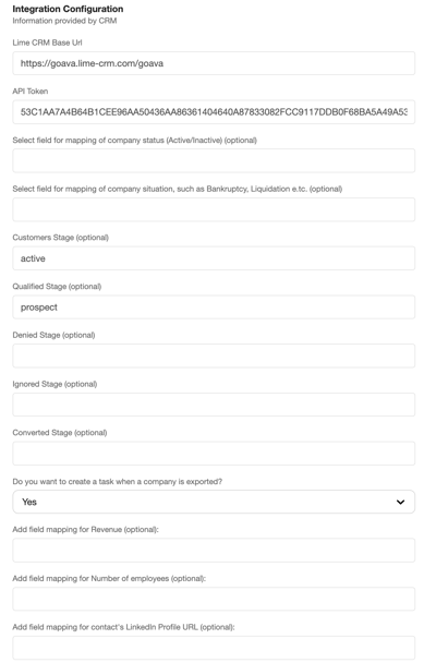 Lime CRM configuration